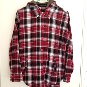Love Culture Plaid Long Sleeve Hoodie Top Jacket Medium